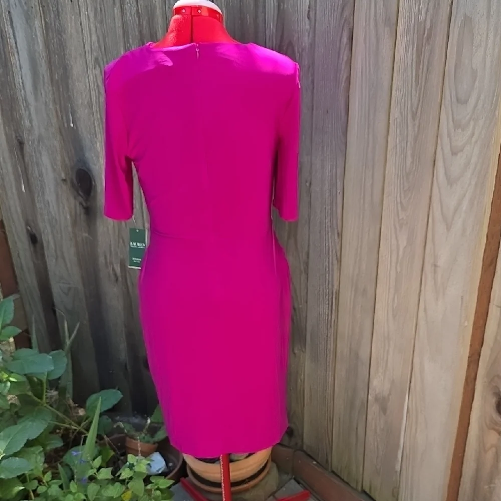 Lauren Ralph Lauren Pink Wrap Midi Dress Mock Neck - Picture 2 of 8